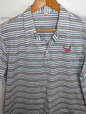 Peter Millar Crown Polo Shirt Cotton Striped LG Desert Willow Golf Resort Logo